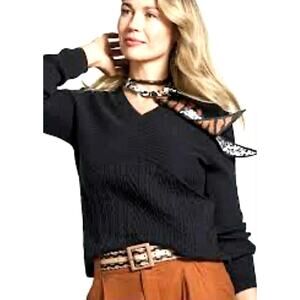 Cabi $119 No Doubt Pullover #6453 Black Size L LARGE V-Neck L/Sleeve WORN ONCE!
